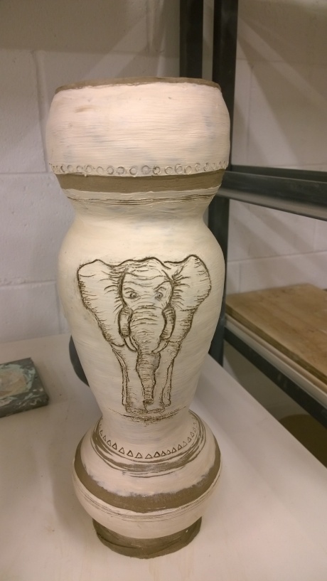 Coil pot, 14", elephant